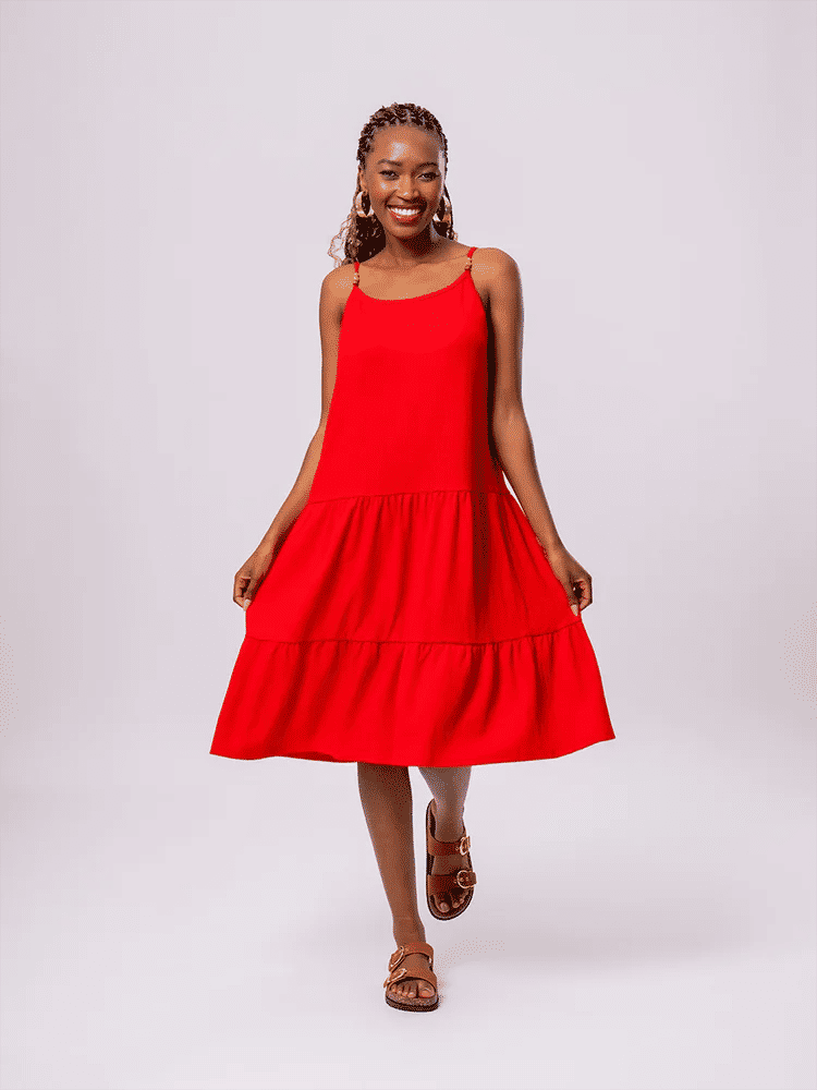 Bright Red Tiered Summer Dress