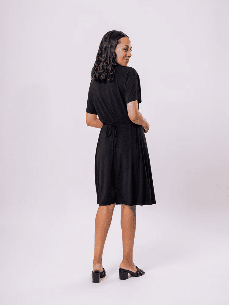 Black Short Sleeve Midi Dress (2)