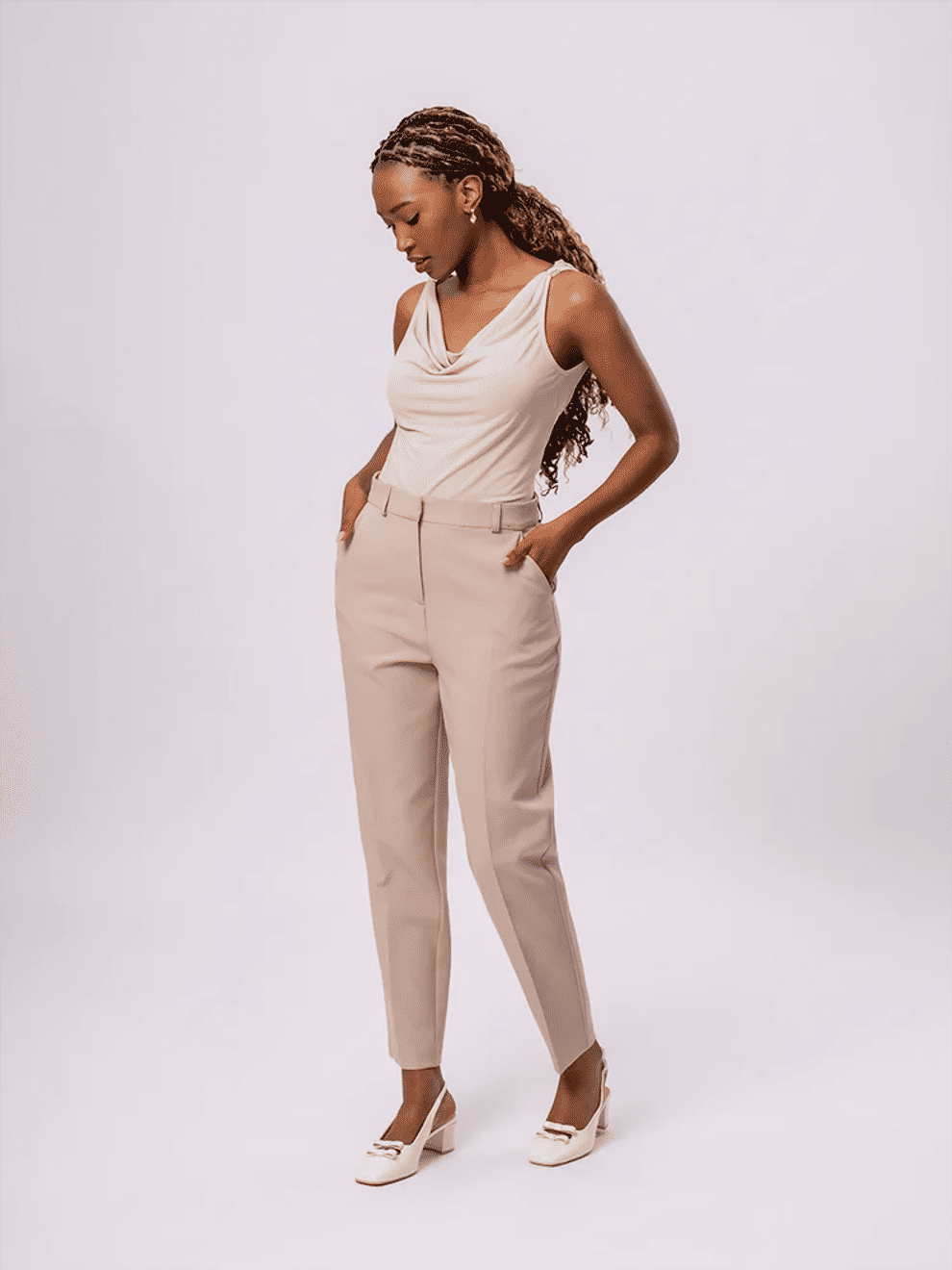 Beige Cowl Neck Sleeveless Top (3)