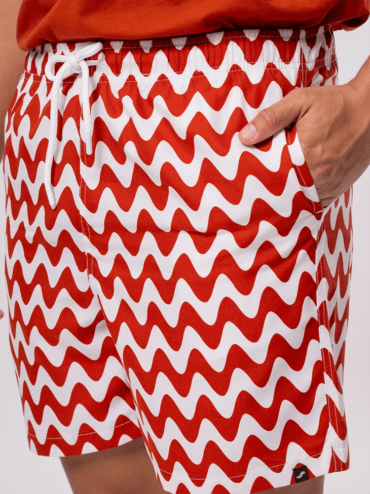 Orange Wavy Print Swim Shorts (1)