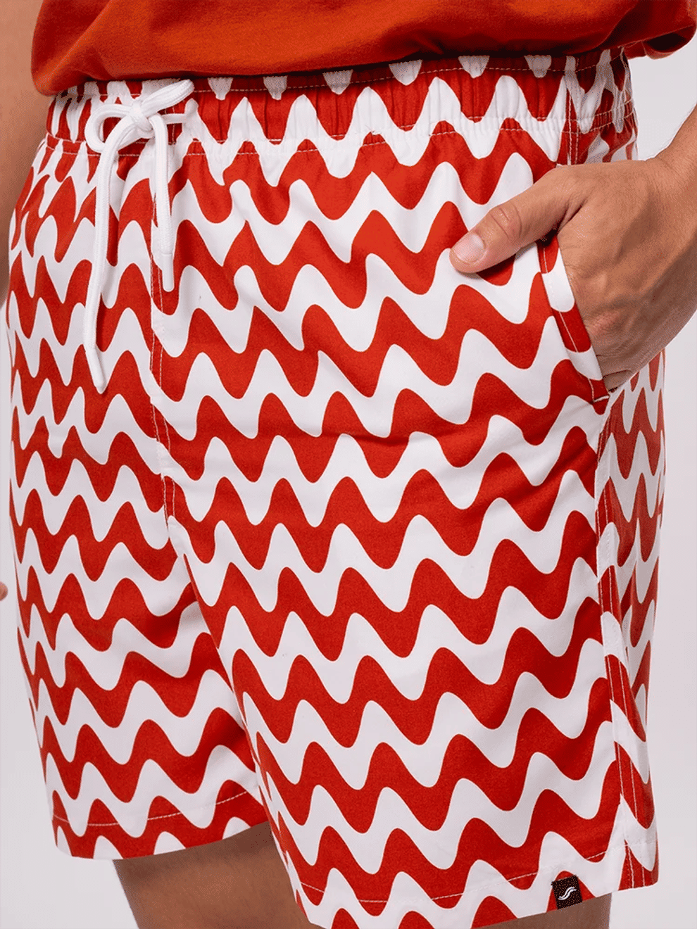 Orange Wavy Print Swim Shorts (1)