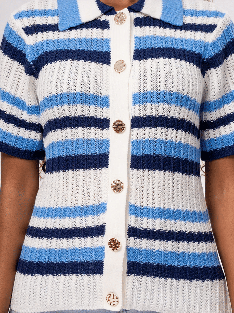 Striped Knit Collared Cardigan (1)