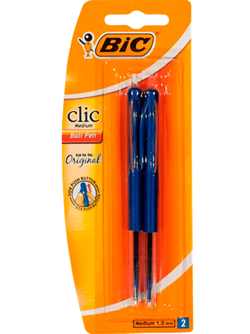 2 Piece Blue Bic Clic Pens