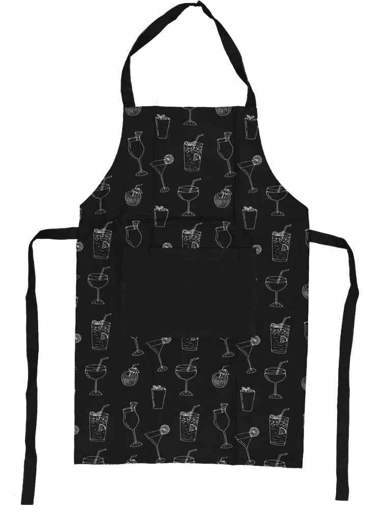 Black Cocktails Print Apron
