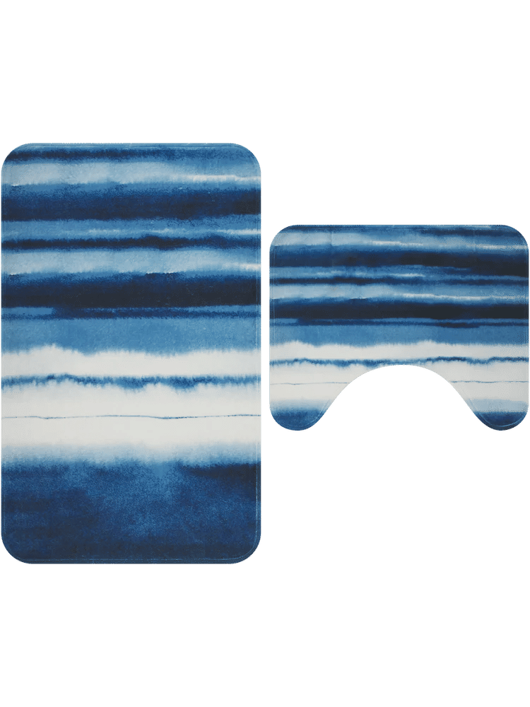 2 Piece Blue Waves Bath Mat Set
