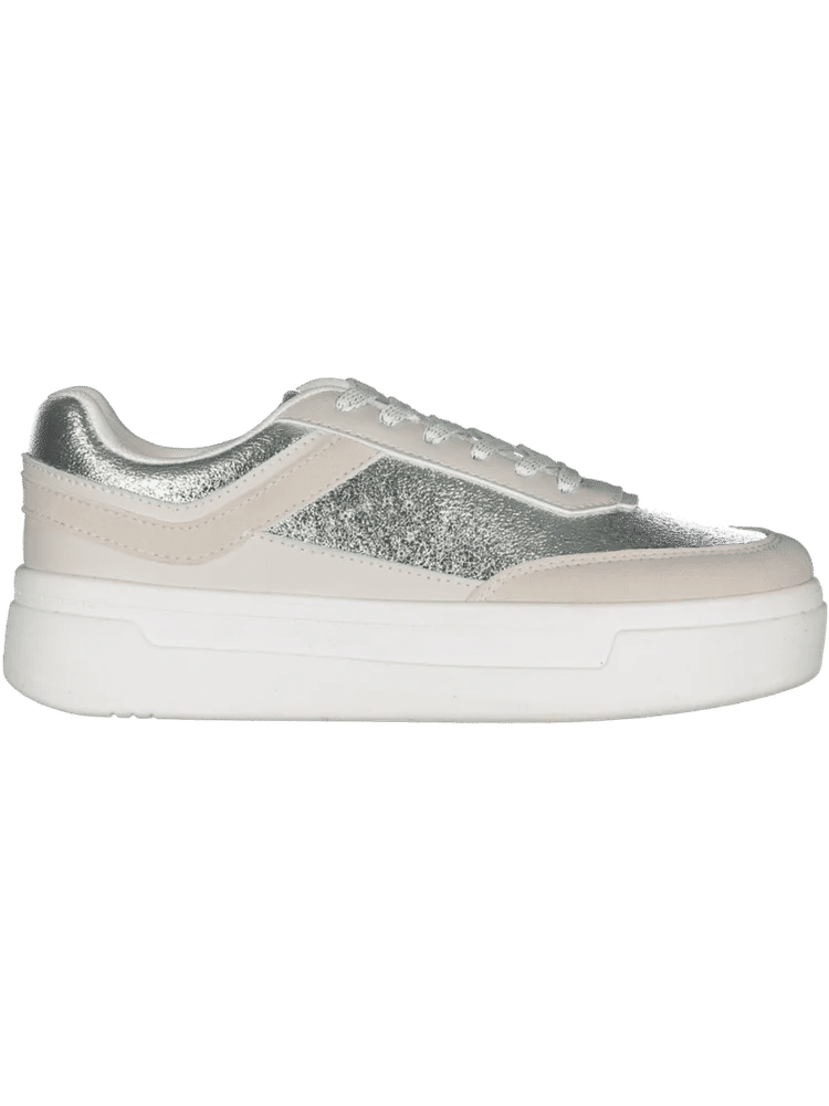 White Shiny Trims Low Top Sneakers