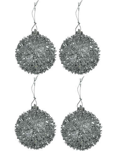 4 Pack Tinsel Foam Baubles