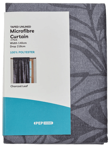 2 Pack Unlined Charcoal Leaf Curtain 140x218cm