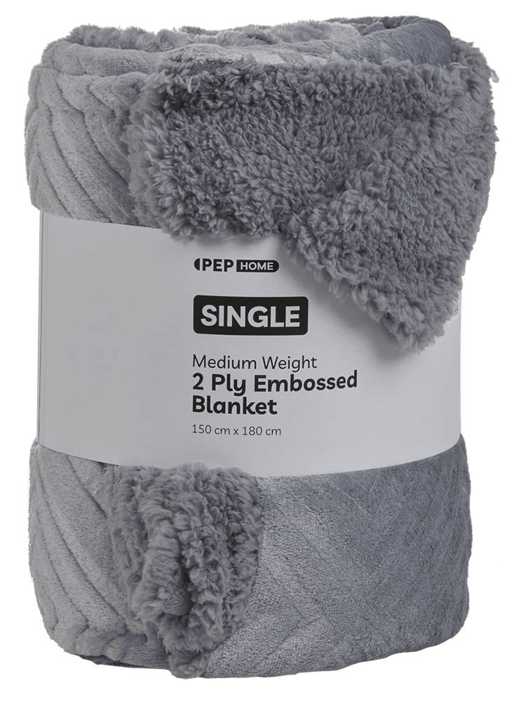 Single 2 Ply Grey Embossed Blanket 150x180cm