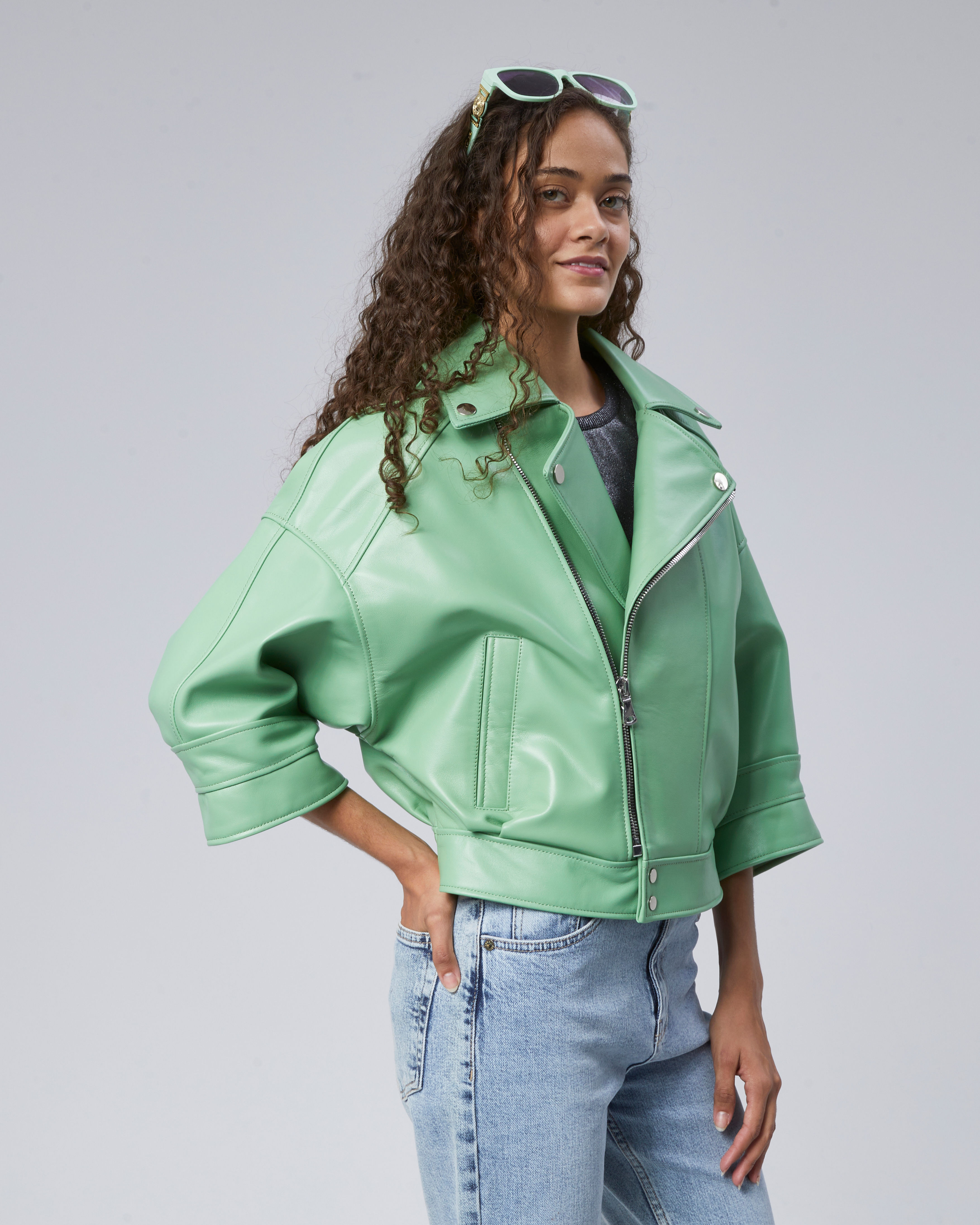 Oversize Deri Biker Ceket