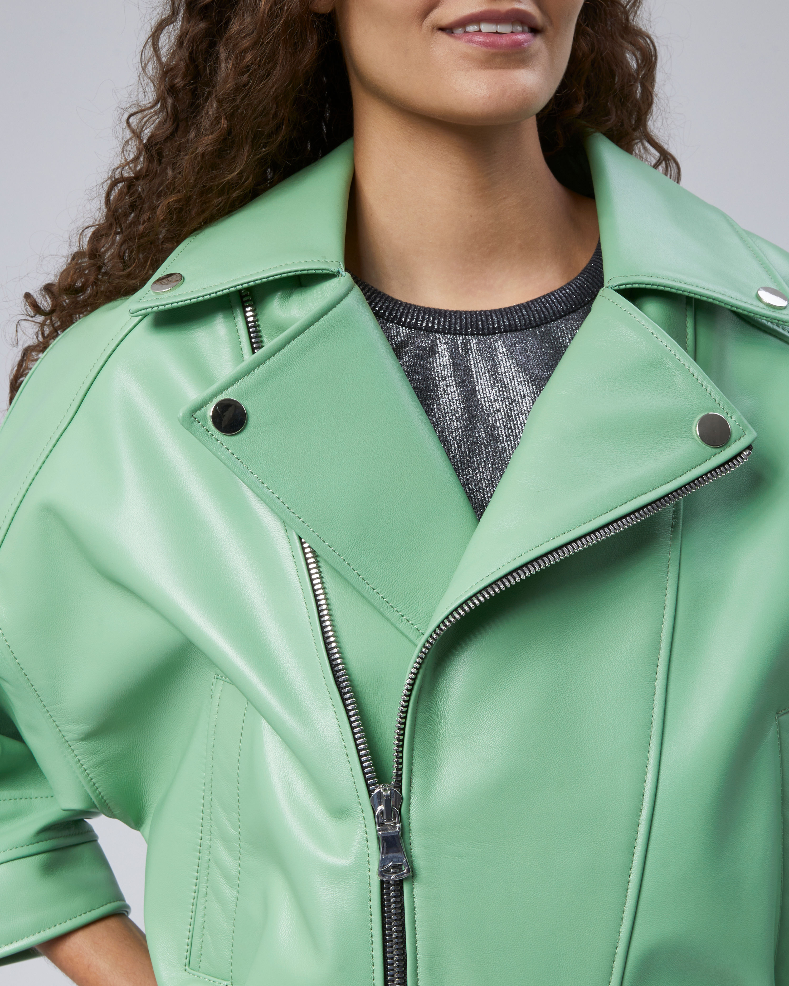 Oversize Deri Biker Ceket - 5