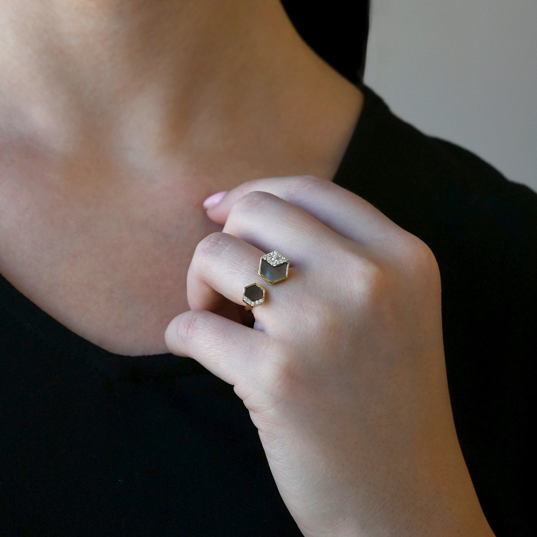 inel din aur galben de 18K cu Sidef și Diamante naturale  2