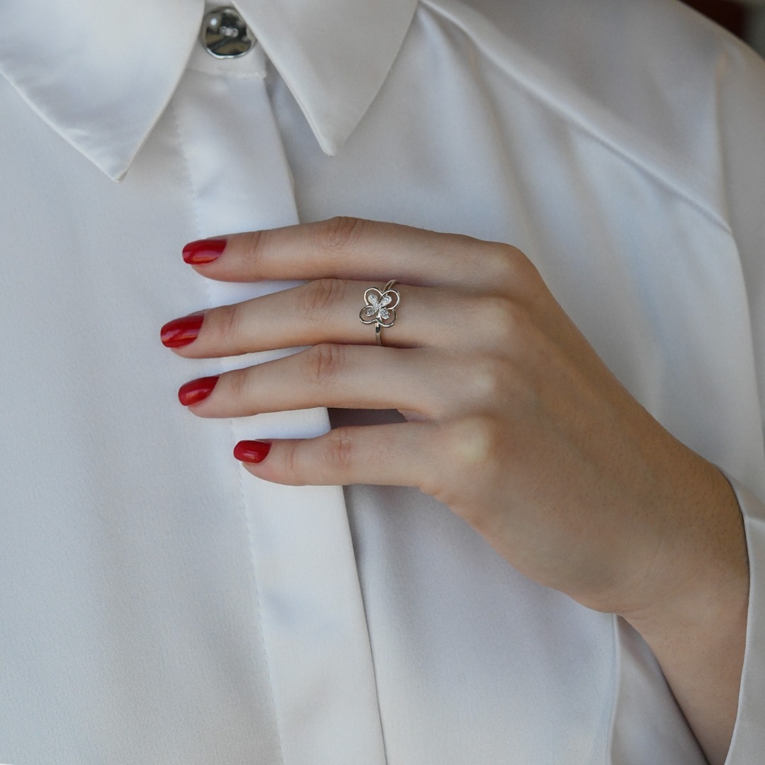 inel din aur alb de 14K cu Diamante naturale  2