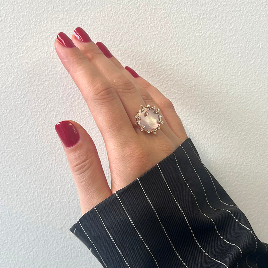 inel din aur roz de 18K cu Sidef si Diamante naturale  2