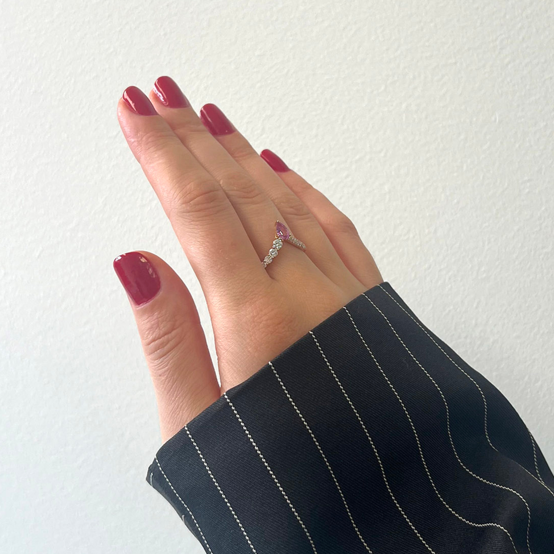 inel din aur roz de 18K cu Safir Fancy și Diamante naturale  2