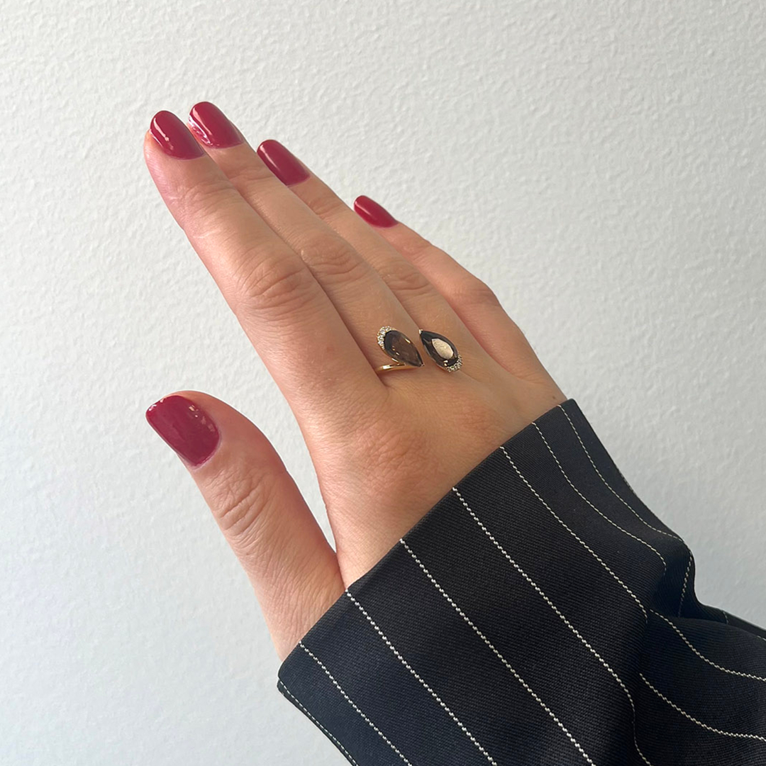 inel din aur galben de 18K cu Smoky Quartz si Diamante naturale  2