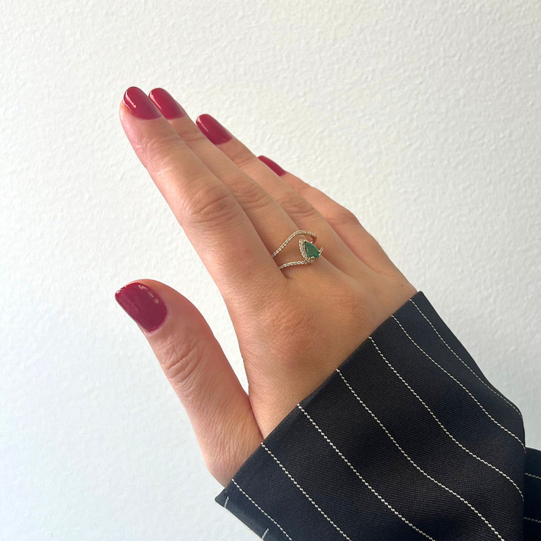 inel din aur galben de 18K cu Smarald și Diamante naturale  2