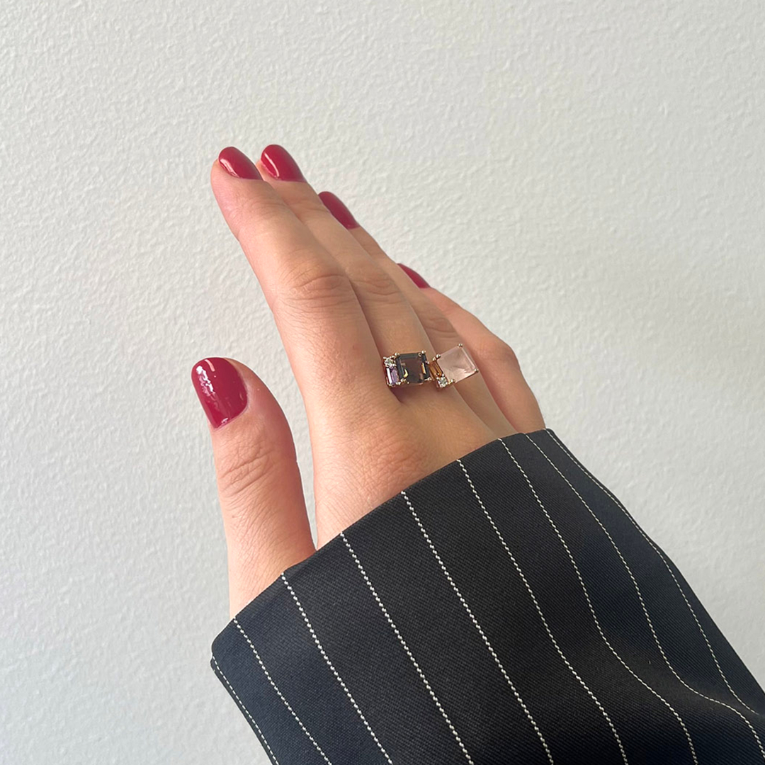 inel din aur roz de 18K cu Safire Fancy, Quartz si Diamante naturale  2