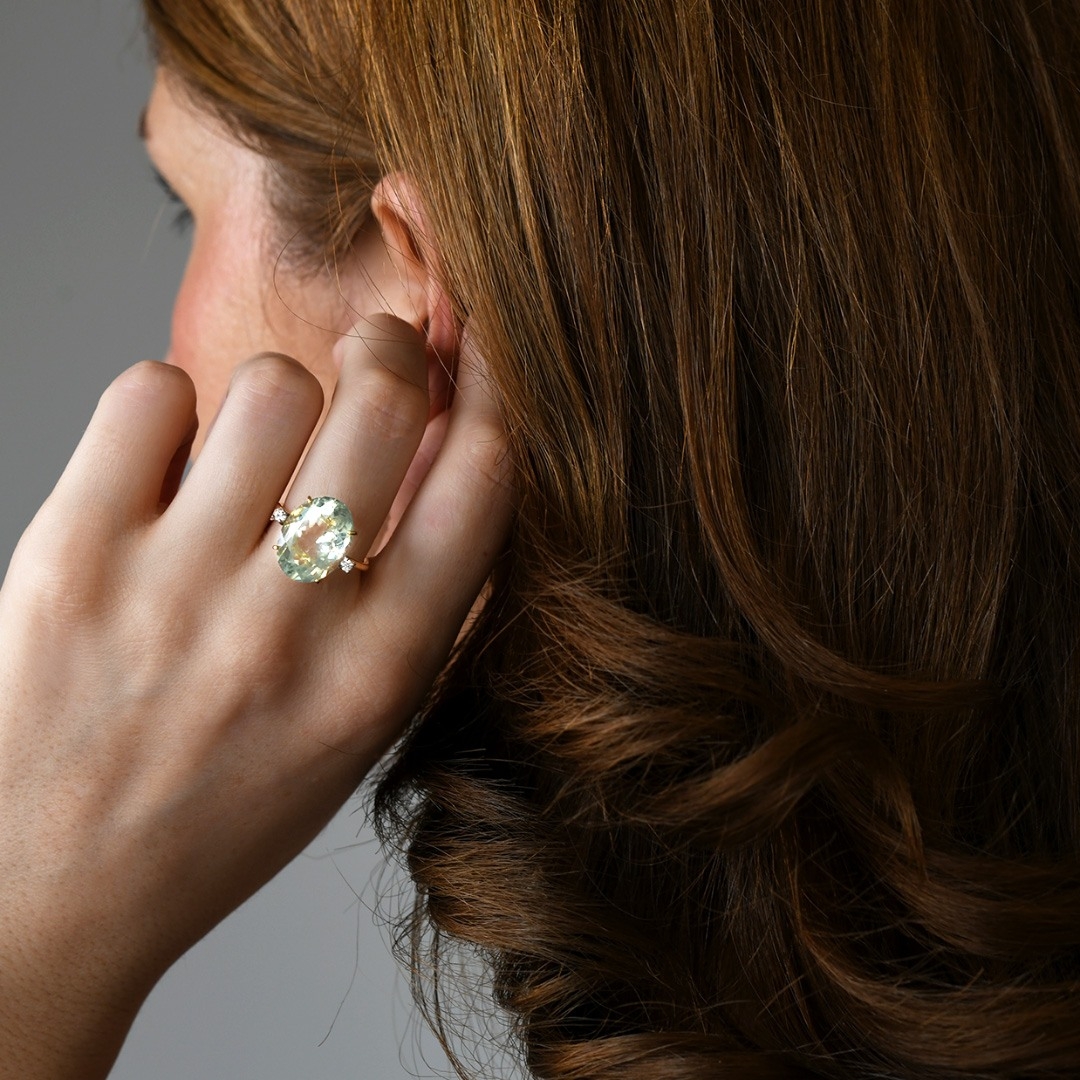 inel din aur galben de 18K, cu Diamante naturale și Prasiolit  4