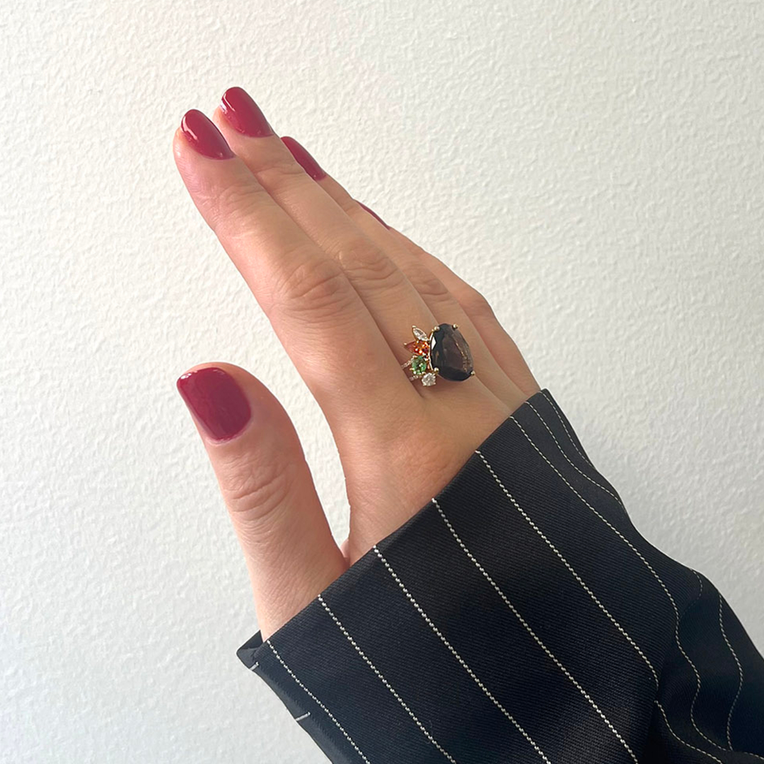 inel din aur de 18K cu Tsavorit, Quartz, Safir fancy si Diamante naturale  2