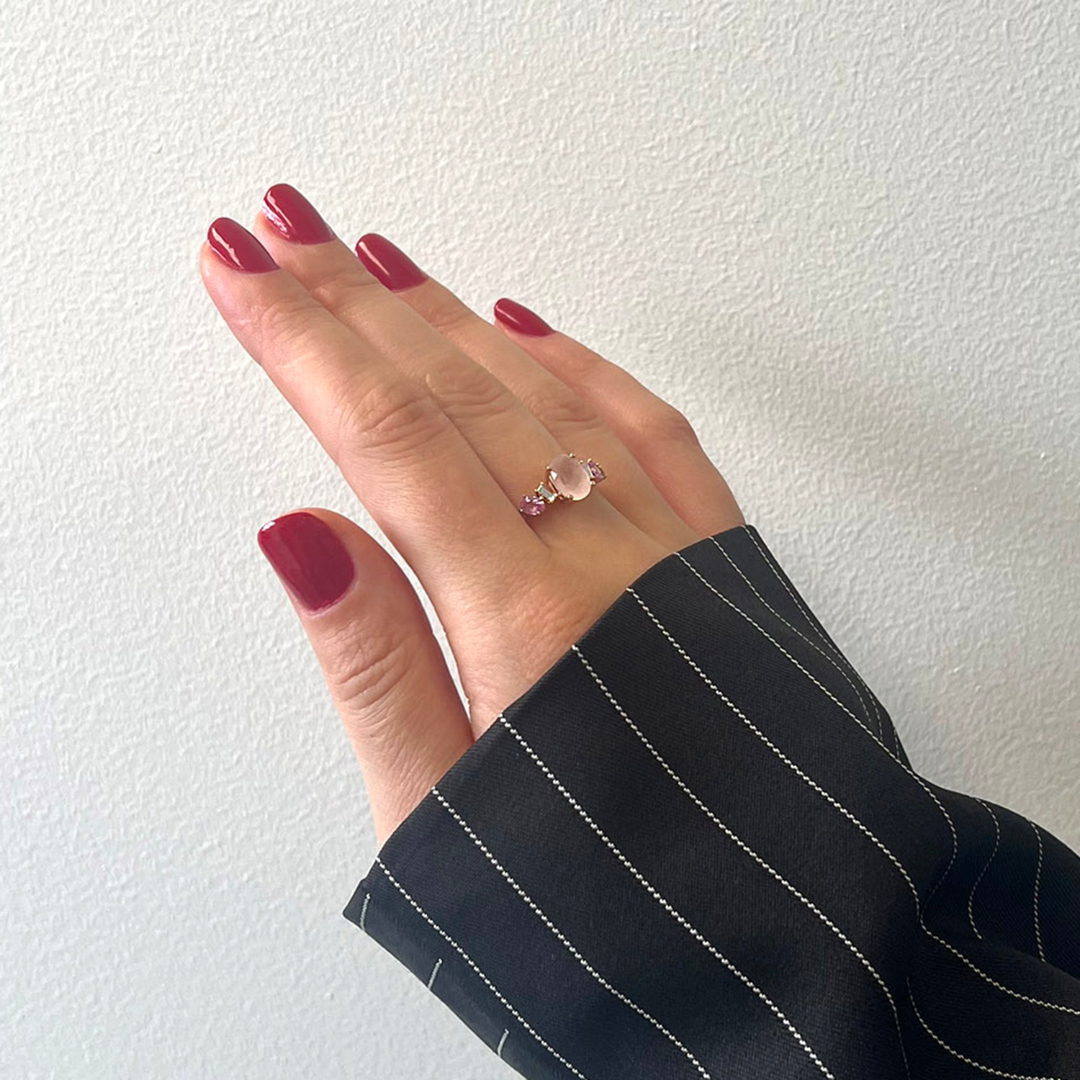 inel din aur roz de 18K cu Safire Fancy, Quartz si Diamante naturale  2