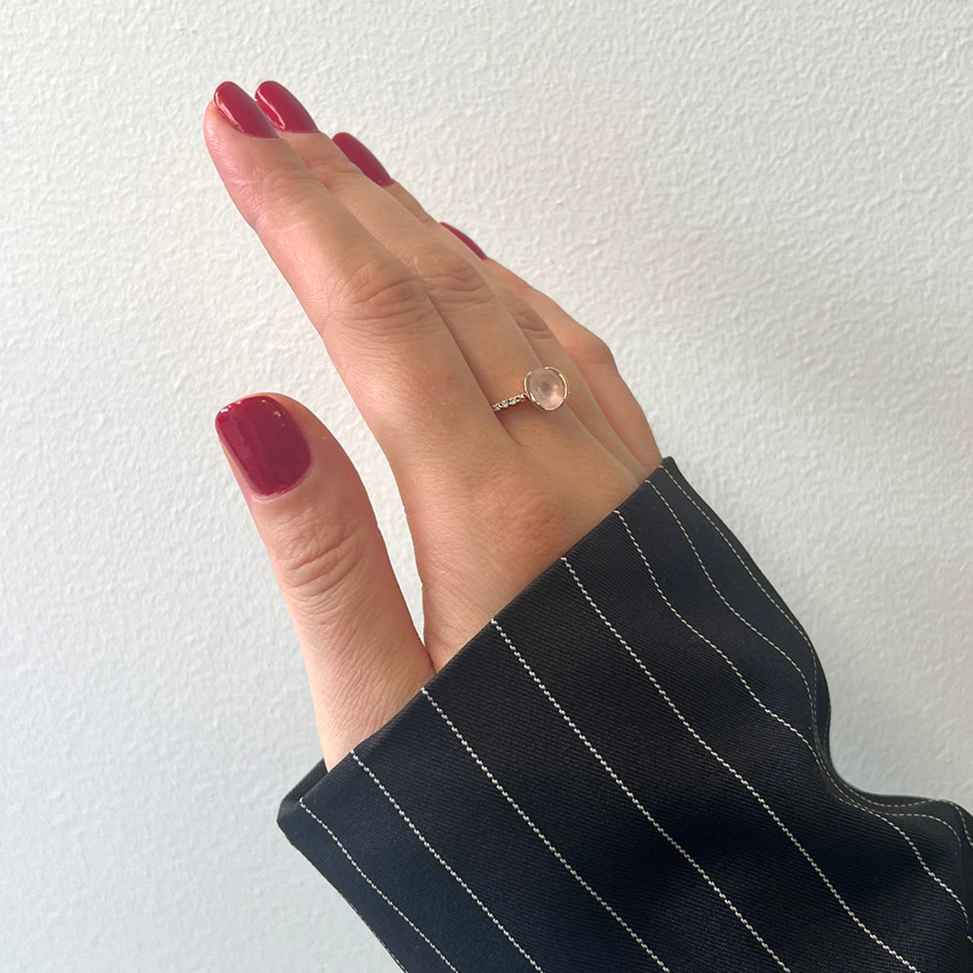 inel din aur roz de 14K cu pink Quartz și Diamante naturale  2