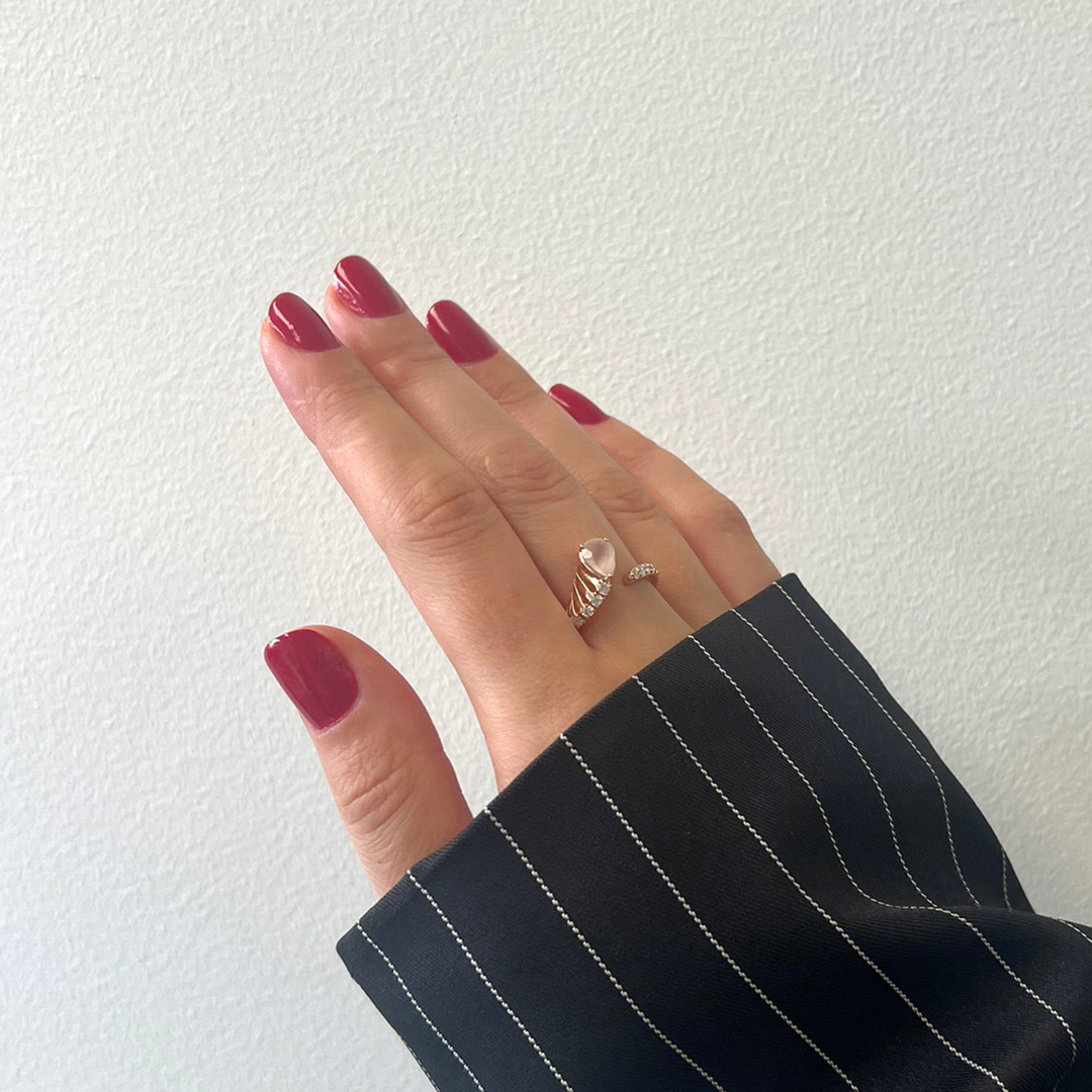 inel din aur roz de 18K cu Diamante naturale și Quartz  2