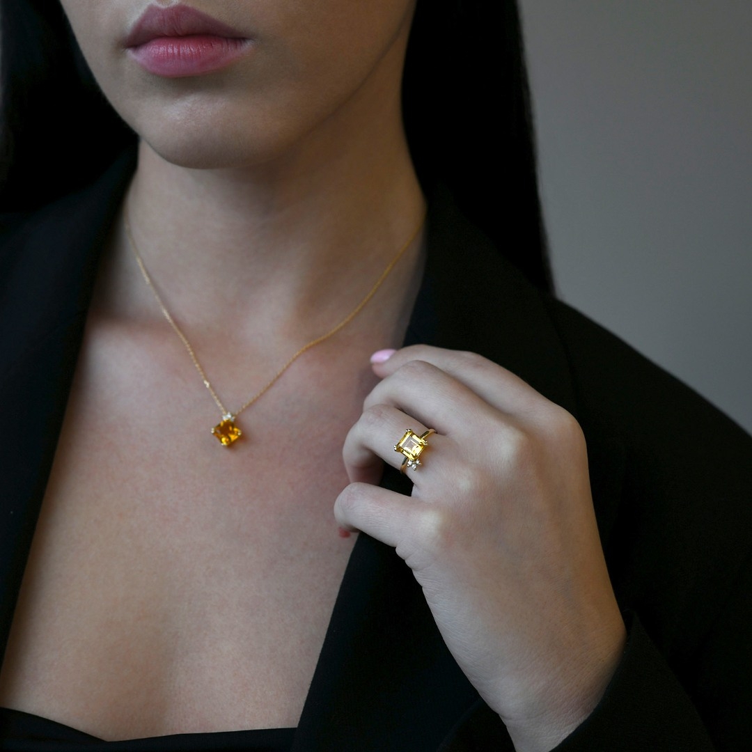 inel din aur galben de 18K, cu Citrin și Diamante naturale  2