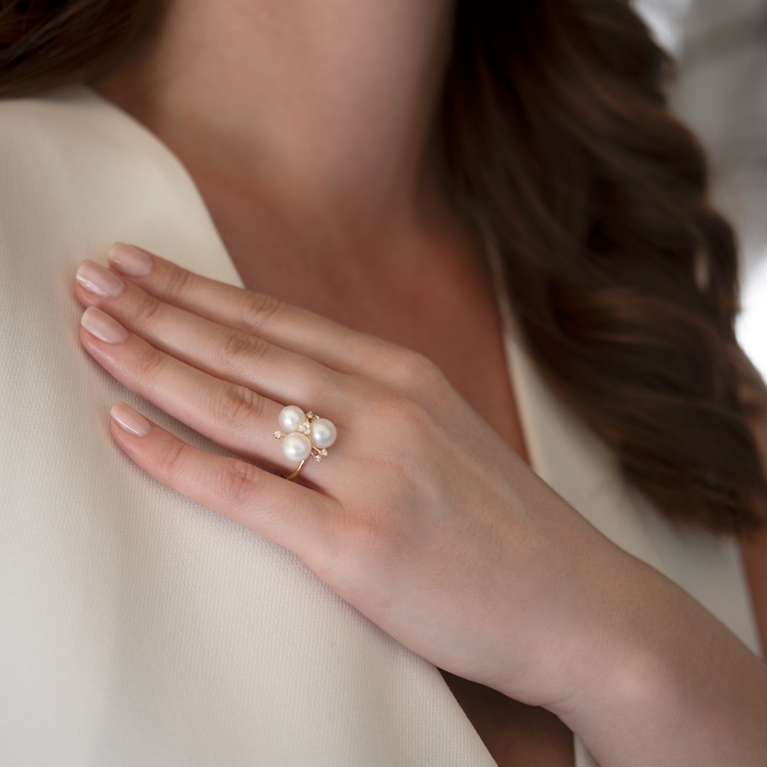 inel din aur galben de 18K cu Perle de cultură și Diamante naturale  2