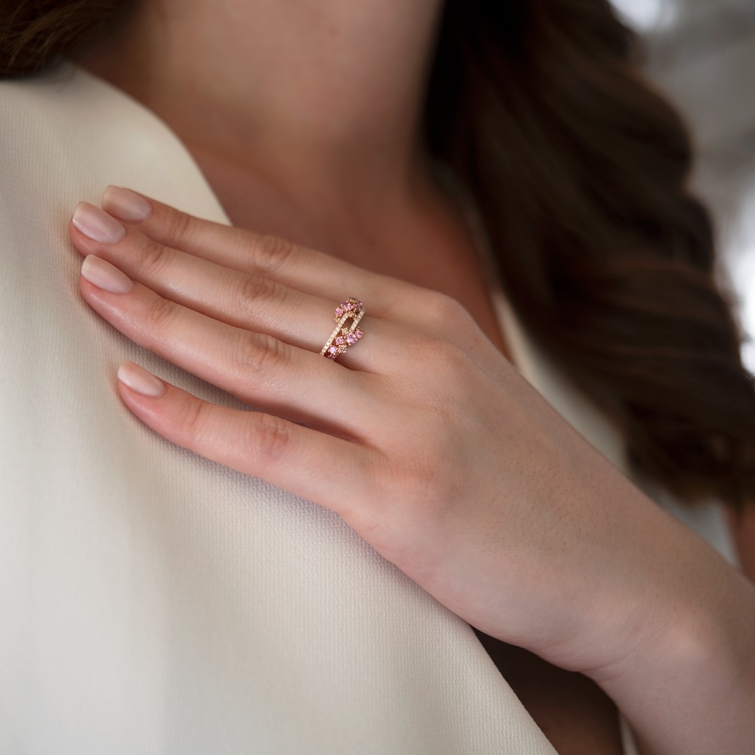 inel din aur roz de 18K cu Safire și Diamante naturale  2