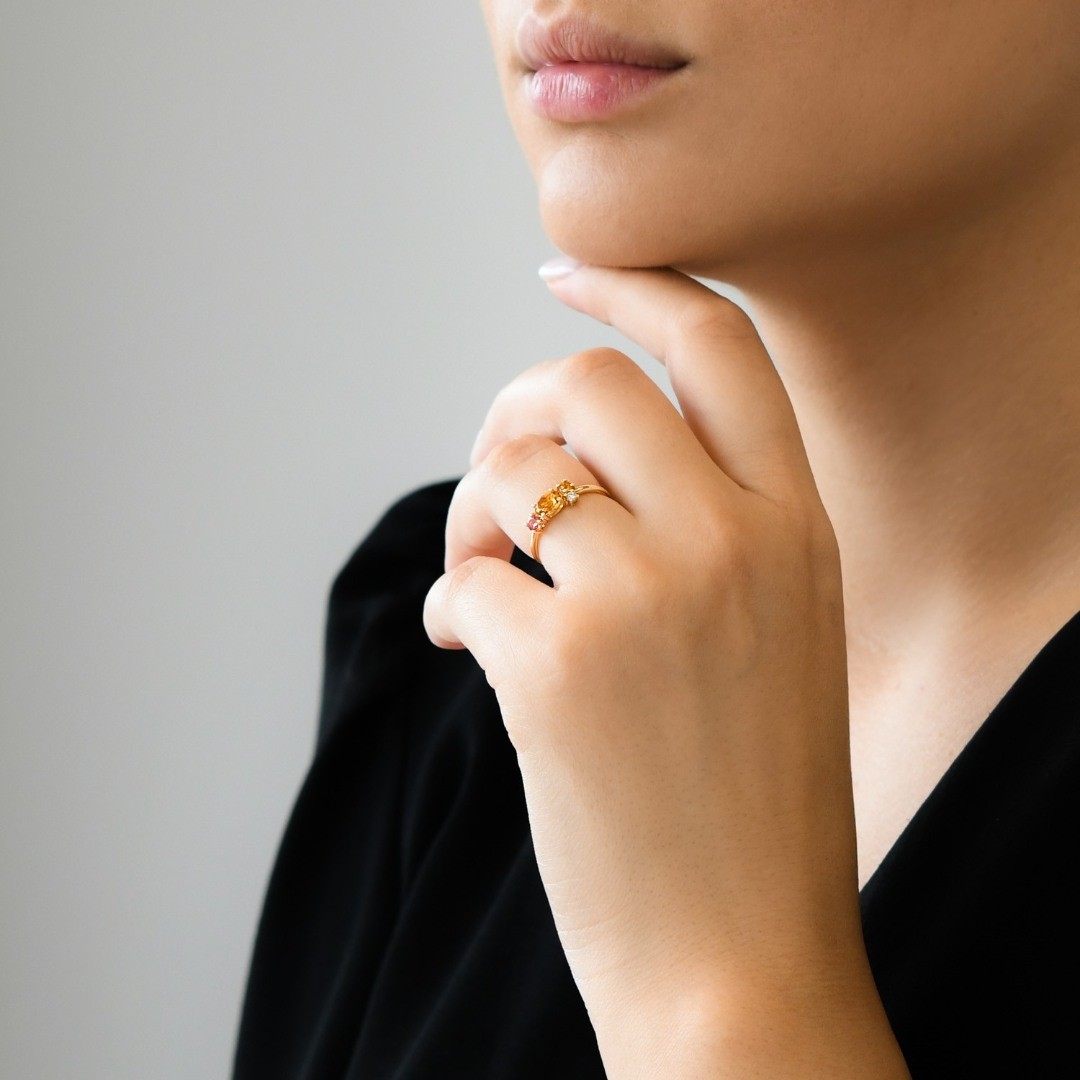 inel din aur galben de 18K cu Diamant, Citrin și Topaz roz  2