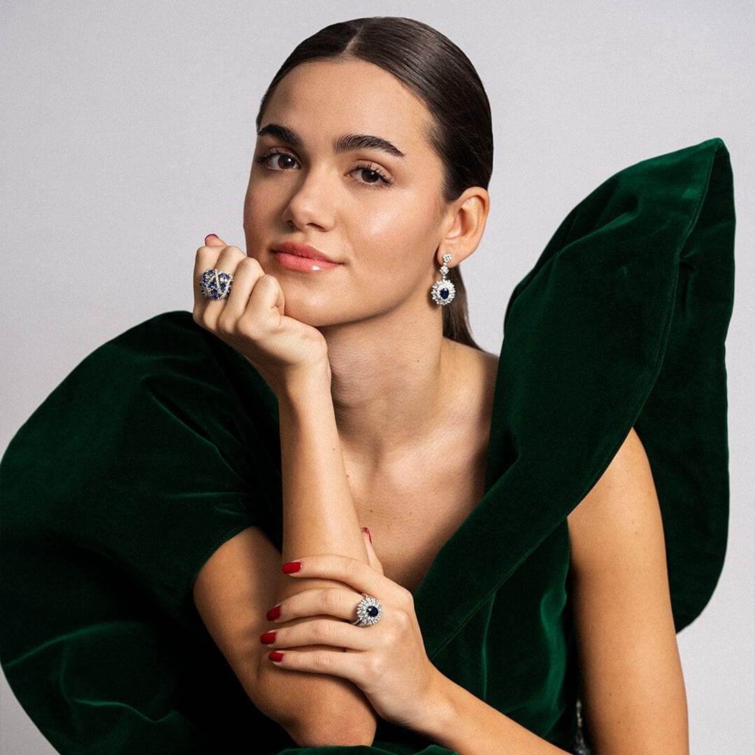 inel din aur alb de 18K cu Safir albastru și Diamante naturale  2