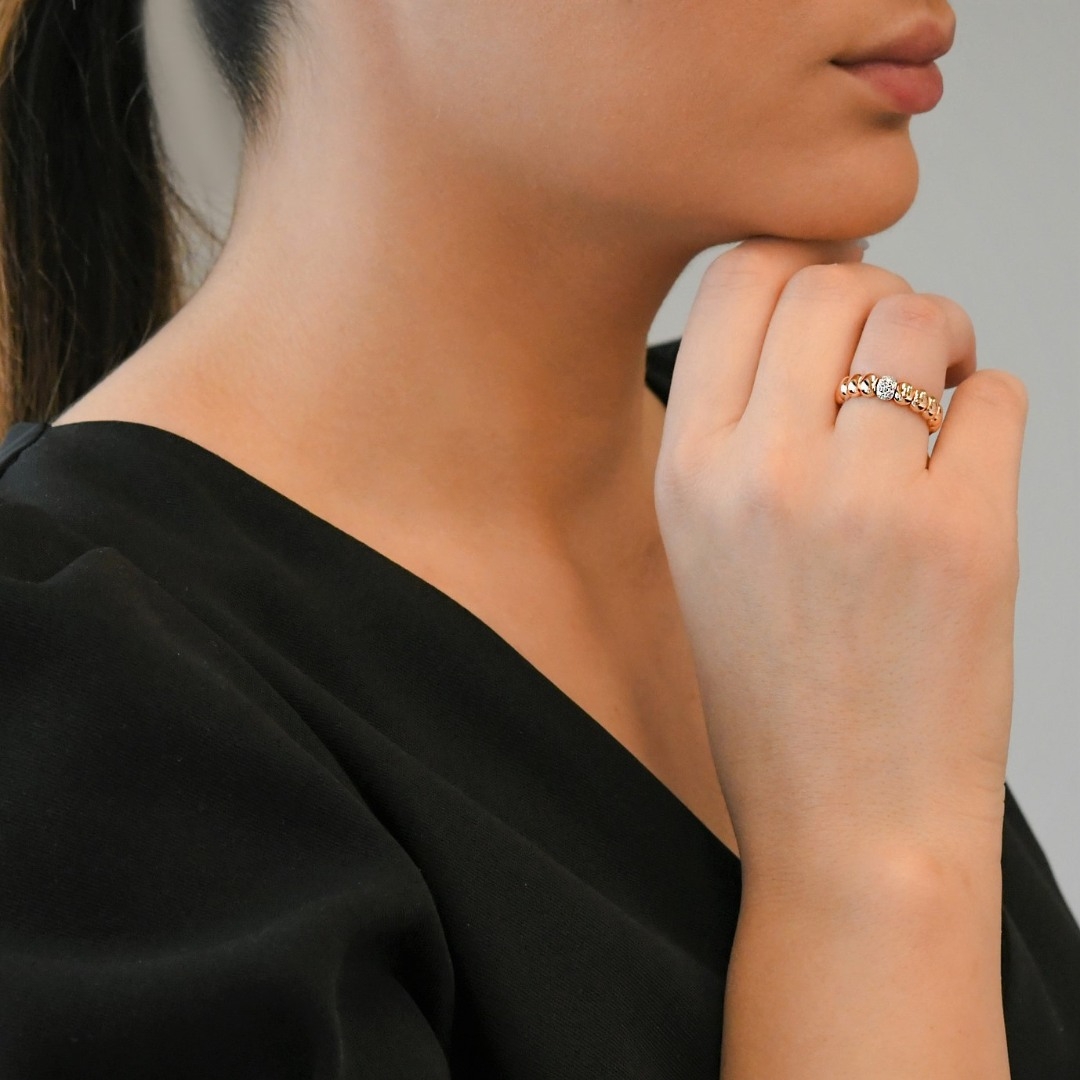 inel cu design extensibil din aur roz de 18K cu Diamante naturale  2