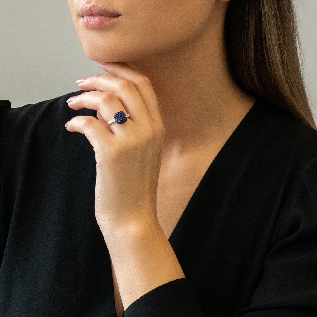 inel din aur alb de 18K cu Tsavorite, Safire și Diamante naturale  6