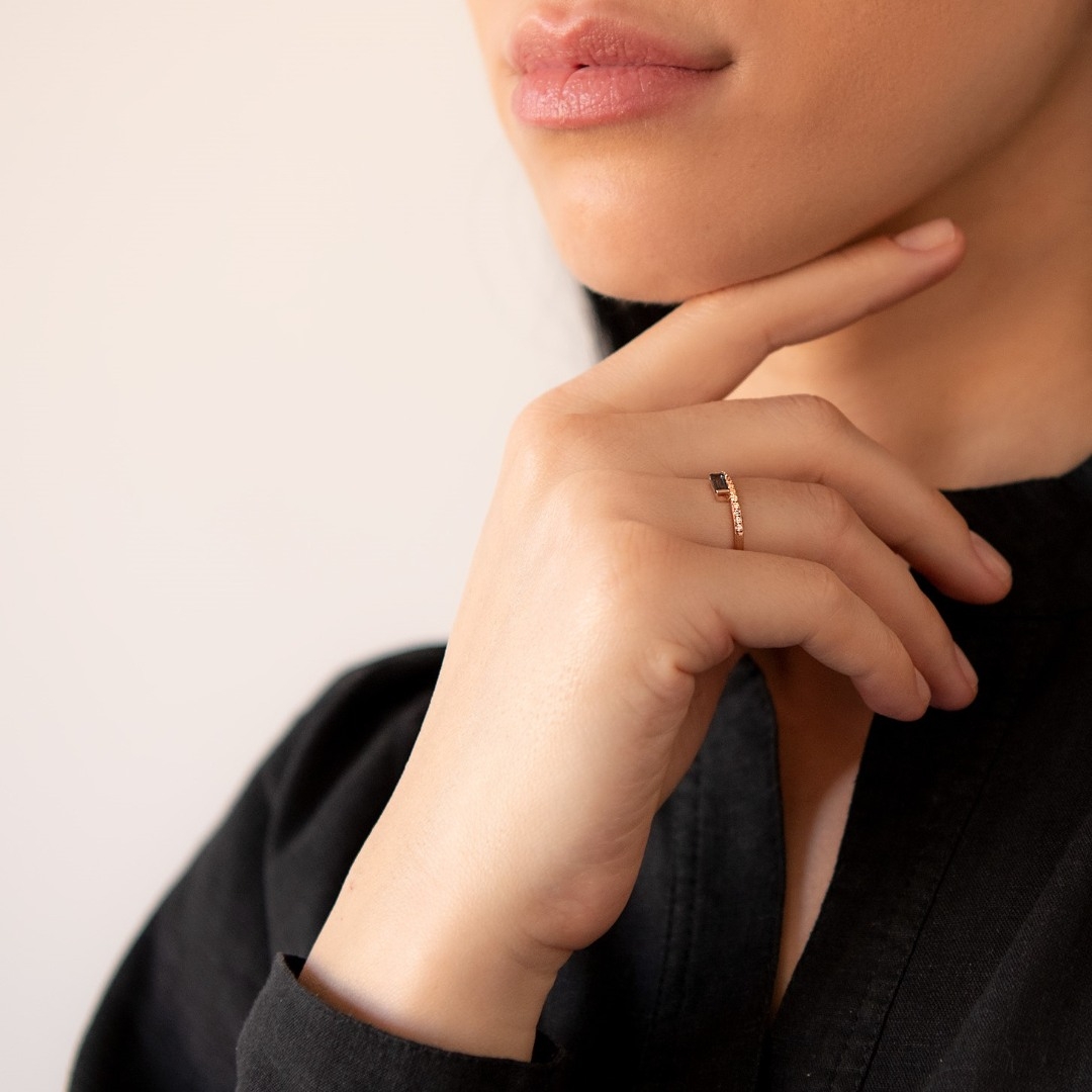 inel din aur roz de 18K, cu Diamante naturale și piatră London Blue Topaz  2