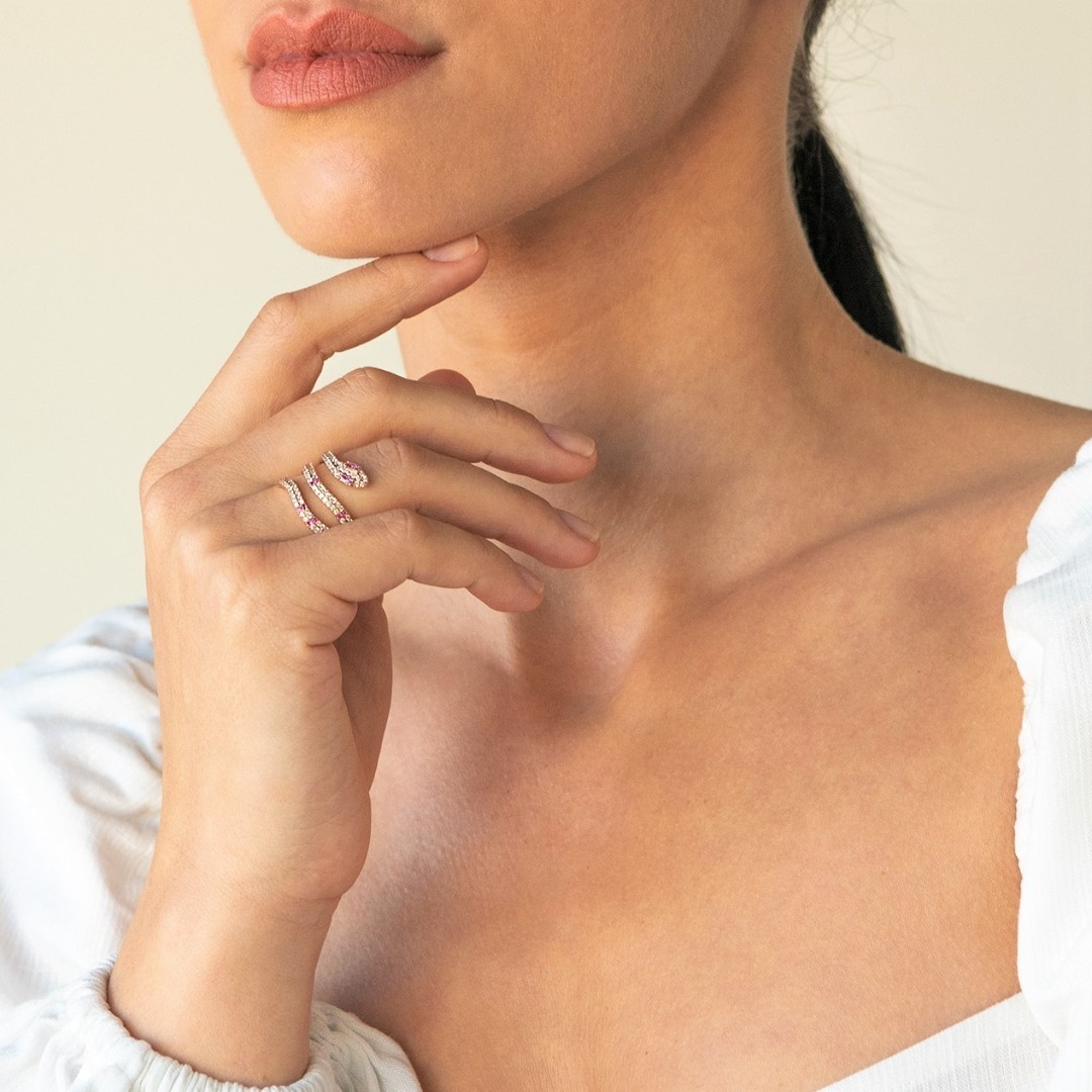 inel din aur roz de 18K, cu Diamante și Safire roz  2