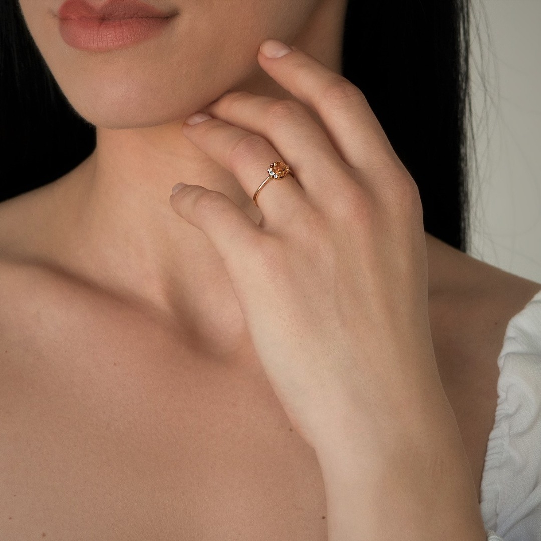 inel din aur galben de 18K, cu Diamante și Safir Orange  2