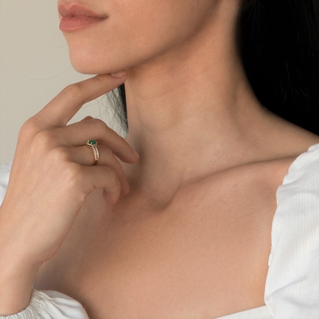 inel din aur alb de 18K cu Smarald și Diamante naturale  4