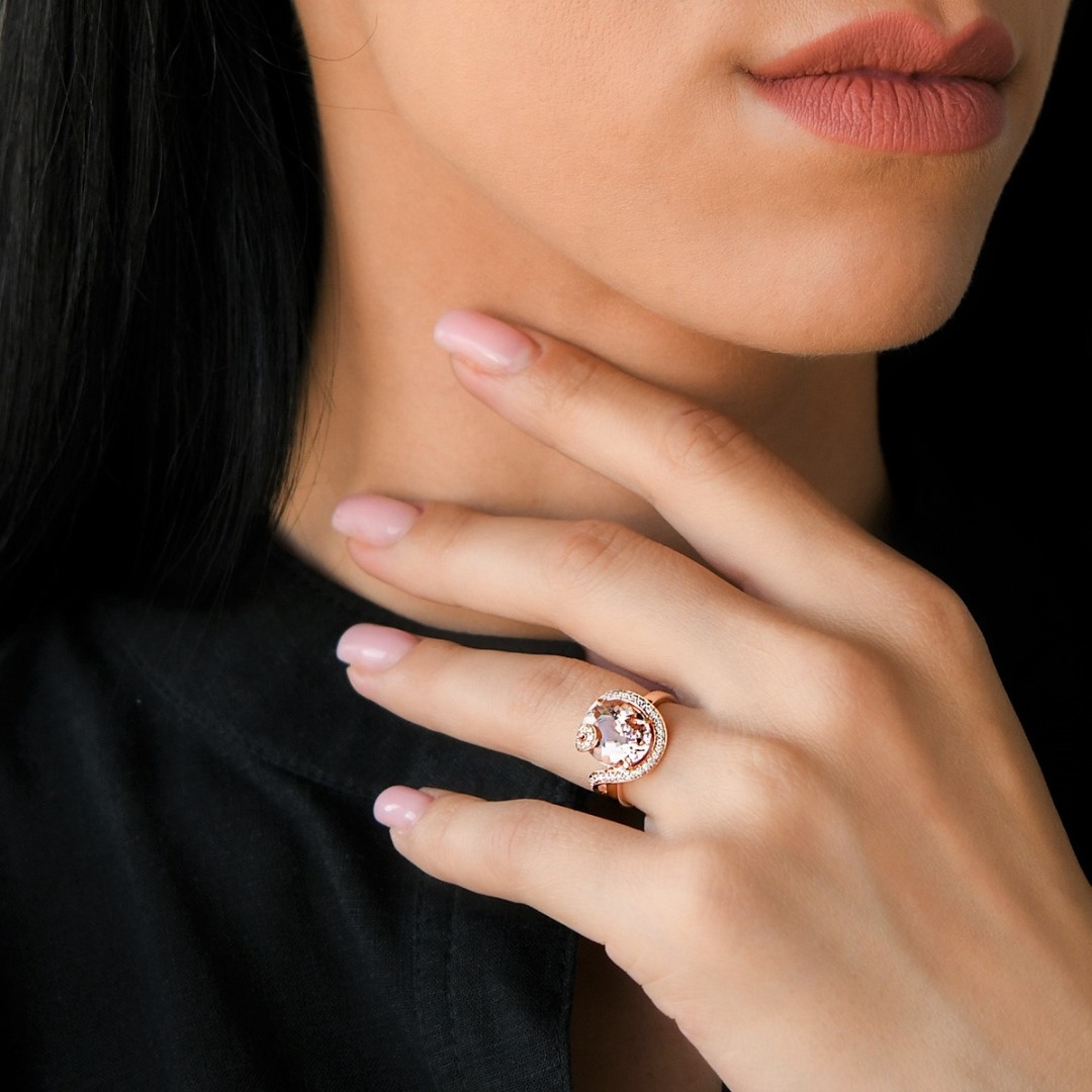 inel din aur roz de 18K, cu Diamante naturale și piatră Morganit  2