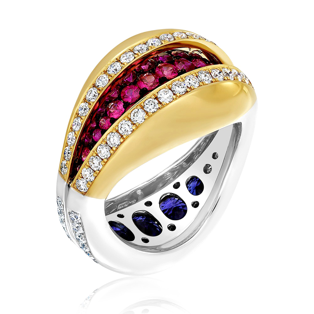 inel din aur alb de 18K cu Safire, Rubine și Diamante naturale  1