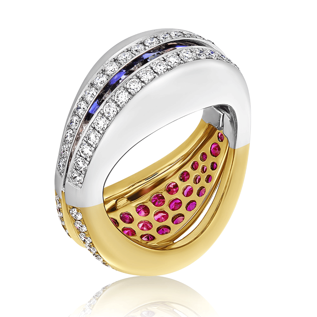 inel din aur alb de 18K cu Safire, Rubine și Diamante naturale  2