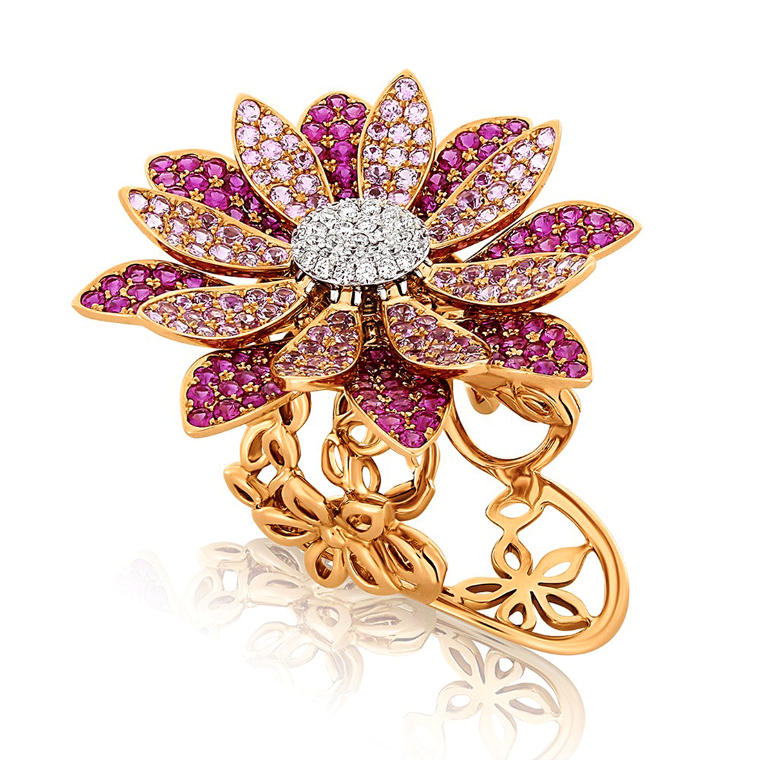 Inel din aur roz de 18K încrustat cu Safire și Diamante naturale