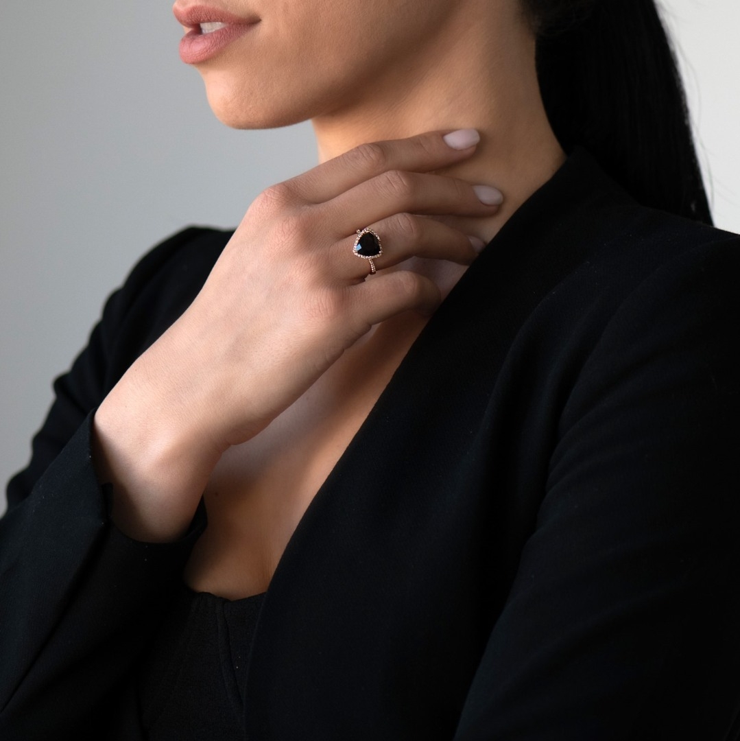 inel din aur roz de 18K cu Diamante naturale și Smoky Quartz  2