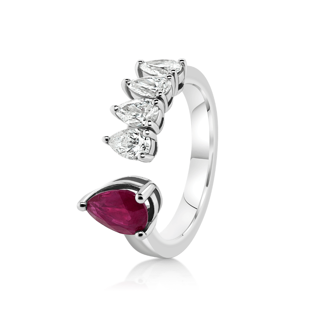 inel din aur alb de 18K cu Rubin și Diamante naturale  1