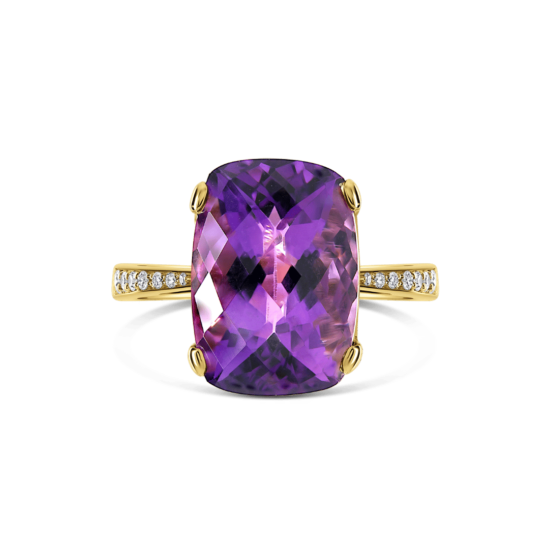 inel din aur galben de 18K cu Ametist și Diamante naturale  1