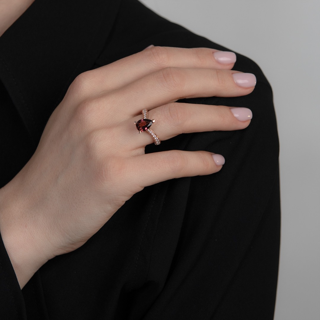 inel din aur roz de 18K cu Turmalin și Diamante naturale  2