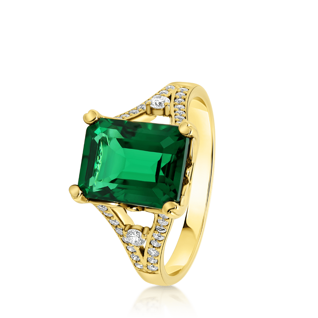 inel din aur galben de 18K, cu Diamante și Smadald  1