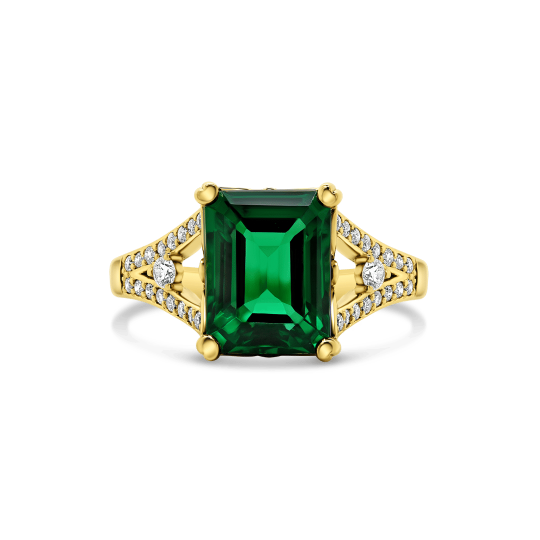 inel din aur galben de 18K, cu Diamante și Smadald  3