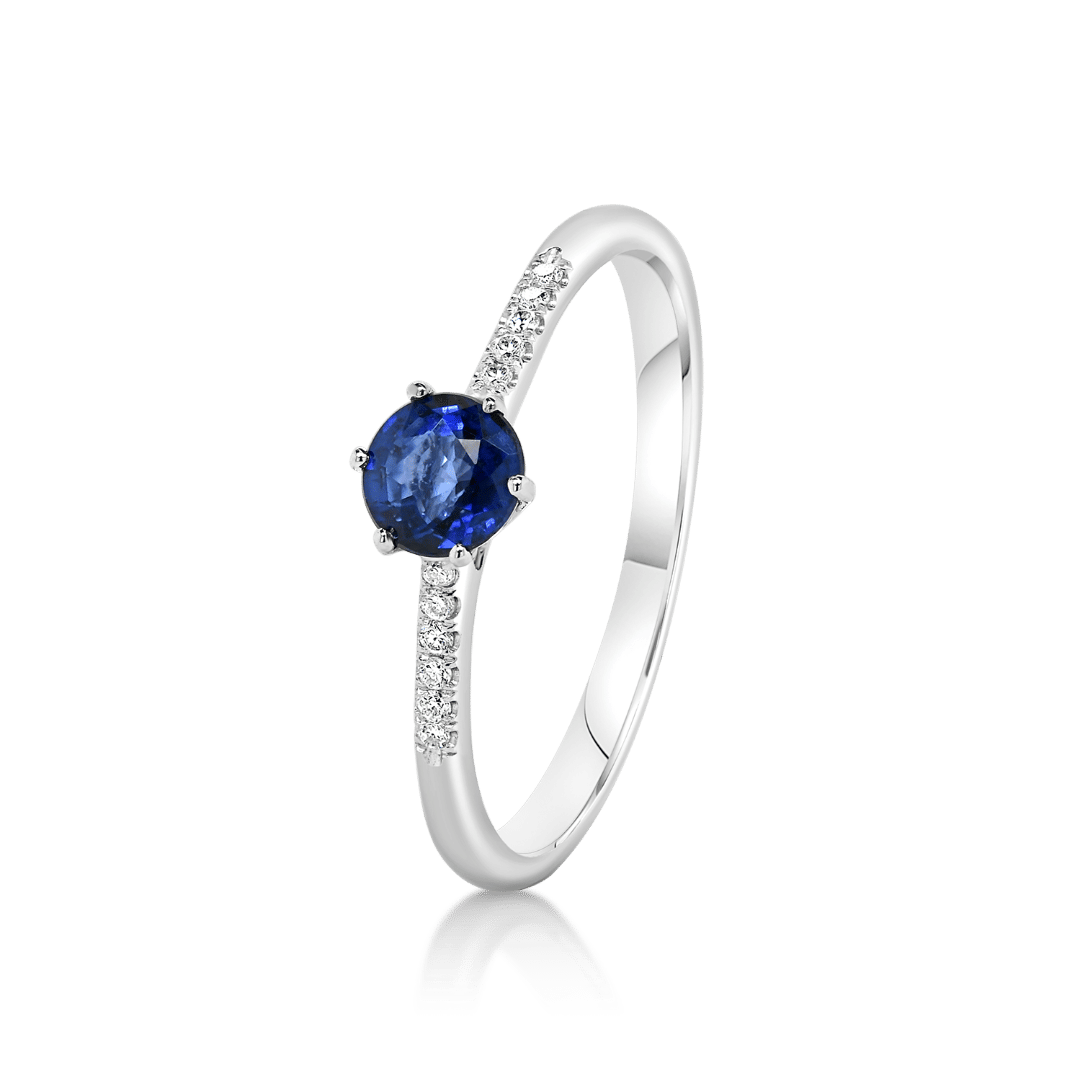 inel din aur alb de 18K, cu Diamante și Safir albastru  1