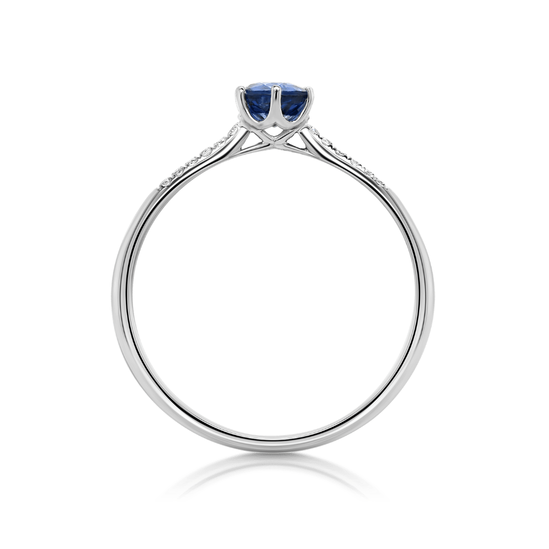 inel din aur alb de 18K, cu Diamante și Safir albastru  2